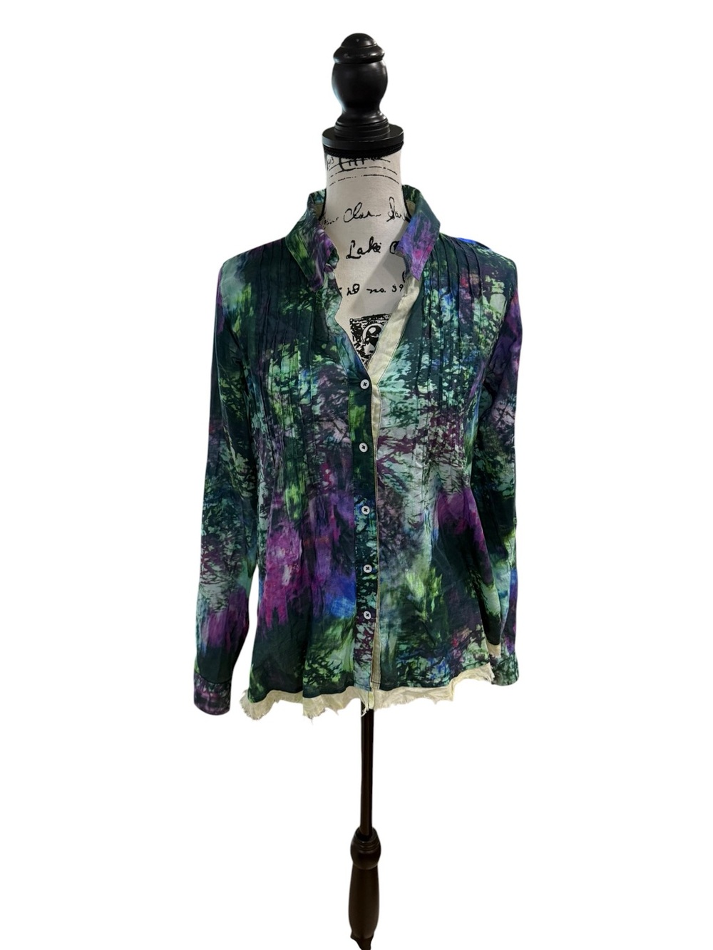 Arnold Zimberg Ice Dyed Cotton Pintuck Blouse Size Medium